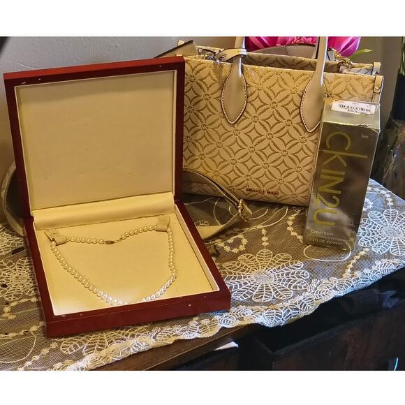 Designer Bundle – NWT Michael Kors Tote, 18K Gold Pearl Necklace, Sealed CK Perf - Picture 1 of 9